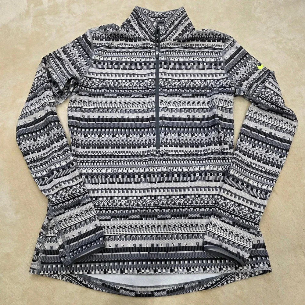 Nike Pro Dri-FIT Hyperwarm 1/2 Zip Jacket Geometric Gray Women's Size L